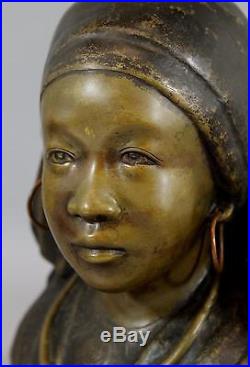 Antique circa 1900, Young Nubian Girl, Bronze Bust Sculpture, No Reserve