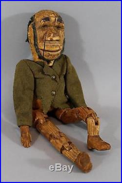 Antique mid-19thC Black Americana Folk Art Carved & Jointed Wood Blackman Doll