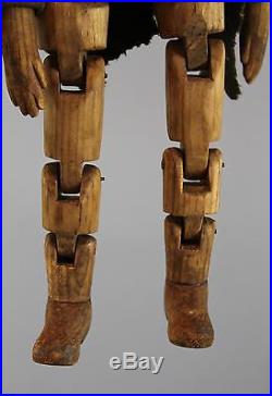 Antique mid-19thC Black Americana Folk Art Carved & Jointed Wood Blackman Doll