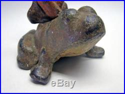 Antique solid Cast Iron Black Americana Man Riding Frog Doorstop -Extremely Rare