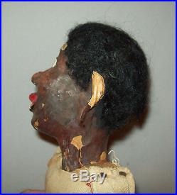 Antique vtg 1920s Folk Art Black Man Puppet Marionette paper mache wood american
