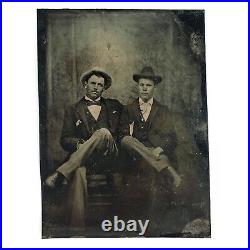 Arm Around Young Man Tintype c1870 Affectionate Gay Int 1/6 Plate Photo A3409
