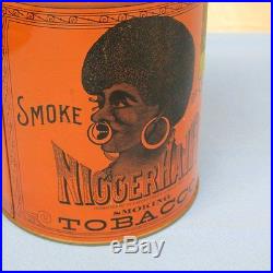 Authentic Antique Niggerhair Tobacco Pail Advertising Tin Litho Smoking Rare