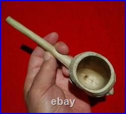 Authentic Indian Artifact Large 7.5 Clay Trade Pipe Black Americana Arrowheads
