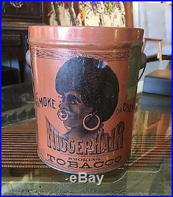 Authentic Niggerhair Tobacco Pail Tin Litho Black Americana Advertising