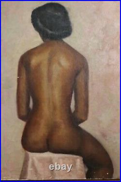 BEAUTIFUL1940s AFRICAN AMERICAN NUDE WOMAN FIGURATIVE PAINTING LOS ANGELES WPA