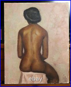 BEAUTIFUL1940s AFRICAN AMERICAN NUDE WOMAN FIGURATIVE PAINTING LOS ANGELES WPA