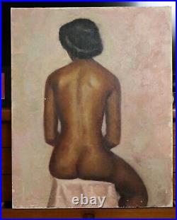 BEAUTIFUL1940s AFRICAN AMERICAN NUDE WOMAN FIGURATIVE PAINTING LOS ANGELES WPA