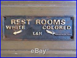 Black Americana Cast Iron L&n Railroad Sign Rest Rooms White Colored Plaque
