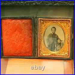 BOY 1/9 Plate Daguerreotype Ambro Tintype Thermoplastic red velvet Union Case