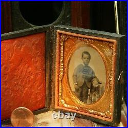 BOY 1/9 Plate Daguerreotype Ambro Tintype Thermoplastic red velvet Union Case