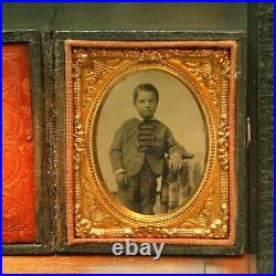 BOY 1/9 Plate Daguerreotype Ambro Tintype Thermoplastic red velvet Union Case