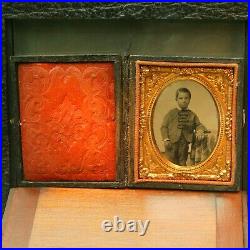 BOY 1/9 Plate Daguerreotype Ambro Tintype Thermoplastic red velvet Union Case