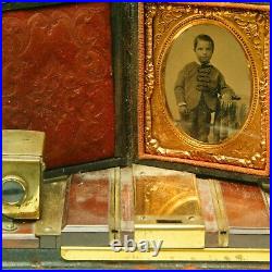 BOY 1/9 Plate Daguerreotype Ambro Tintype Thermoplastic red velvet Union Case