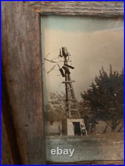 Barn antique Original Black White Photo Framed barn windmill Texas cattle ranch