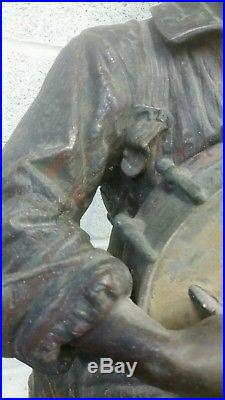 Big Antique Metal Figure Of A Negro Boy Playing Banjo 30 Inches Tall