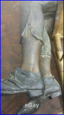Big Antique Metal Figure Of A Negro Boy Playing Banjo 30 Inches Tall
