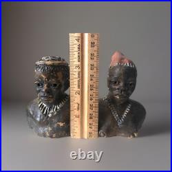 Black Americana African Ceramic Bust Female & Male Statuette 3,5 Tall Folk Art