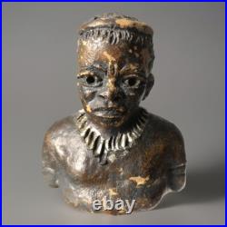 Black Americana African Ceramic Bust Female & Male Statuette 3,5 Tall Folk Art