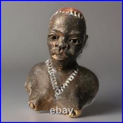Black Americana African Ceramic Bust Female & Male Statuette 3,5 Tall Folk Art