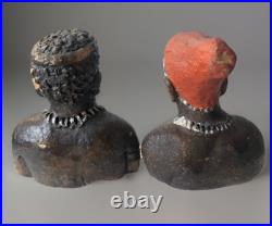 Black Americana African Ceramic Bust Female & Male Statuette 3,5 Tall Folk Art