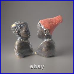 Black Americana African Ceramic Bust Female & Male Statuette 3,5 Tall Folk Art