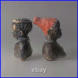 Black Americana African Ceramic Bust Female & Male Statuette 3,5 Tall Folk Art