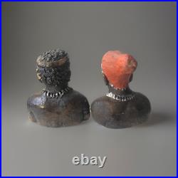 Black Americana African Ceramic Bust Female & Male Statuette 3,5 Tall Folk Art