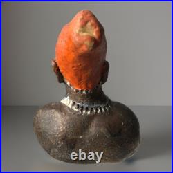 Black Americana African Ceramic Bust Female & Male Statuette 3,5 Tall Folk Art