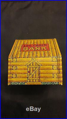 Black Americana Antique Bank Chein Log Cabin Banjo Player and Pickaninny WithKey