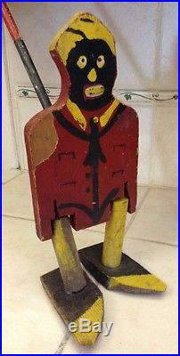 Black Americana Antique Primative Folk Art Wooden Walker Puppet Doll Toy
