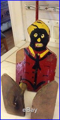 Black Americana Antique Primative Folk Art Wooden Walker Puppet Doll Toy