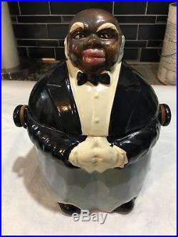 Black Americana Black Butler Cookie / Biscuit Jar With Handle RARE