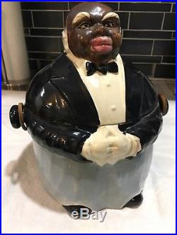 Black Americana Black Butler Cookie / Biscuit Jar With Handle RARE