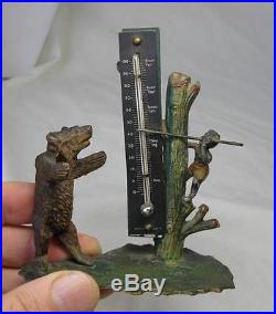 Black Americana Boy and Bear Heyde Germany c1900 Rare Hunting Thermometer