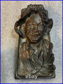 Black Americana Bronze Smiling Boy w Floppy Hat Antique 3 Piece Desk Set