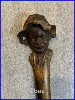 Black Americana Bronze Smiling Boy w Floppy Hat Antique 3 Piece Desk Set