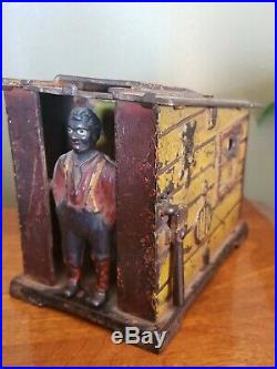 Black Americana Cast Iron Cabin Mechanical Bank J & E Stevens c 1885 READ