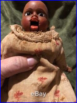 Black Americana Cloth & Composition Vintage 12 Doll Glass Eyes Movable Mouth