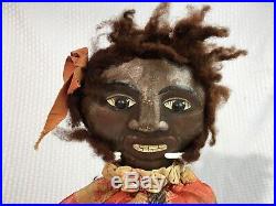 Black Americana Folk Art OilCloth Rag Mammy Doll With Painted Face 22