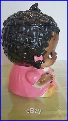 Black Americana Little Girl Cookie Jar Pink Dress Ca. 1978 Made for Sears Japan