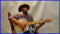 Black Americana Musician Singing Banjo Player Chair Whiskey SCULPTURE STATUE