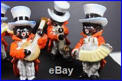 Black Americana Porcelain JAZZ BAND Figures Playing Instruments-Top Hats & Tails