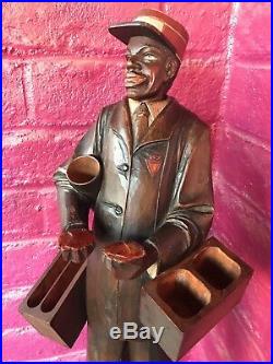 Black Americana Porter Musical Smoking Stand Wood Carved Antique Cigar Butler