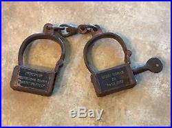 Black Americana Pre CIVIL War Style Iron Turn Key Handcuffs Woman Or Child Size