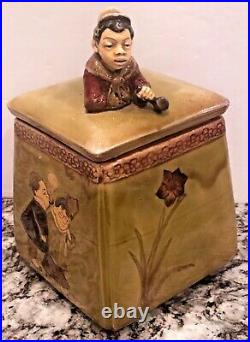 Black Americana Tobacco Jarhumidormajolica Figuralblack Man Holding Pipe