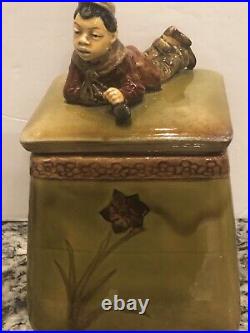 Black Americana Tobacco Jarhumidormajolica Figuralblack Man Holding Pipe