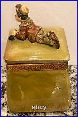 Black Americana Tobacco Jarhumidormajolica Figuralblack Man Holding Pipe