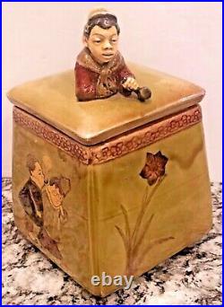 Black Americana Tobacco Jarhumidormajolica Figuralblack Man Holding Pipe