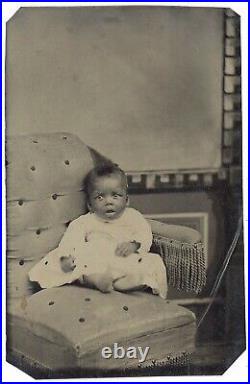 Black Baby And Hidden Mother African American Tintype Antique Photo